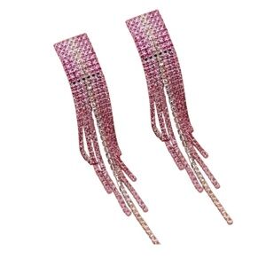 Pink & Rose Red Rhinestone Tassel Earrings